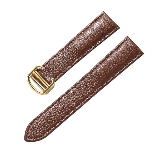 TLCBAZCF Ersatzarmband Kompatibel mit Cartier London, Lederband 14mm, 16mm, 18mm, 20mm, Zubehör für Braune Uhren (Brown Gold Buckle,19mm) von TLCBAZCF