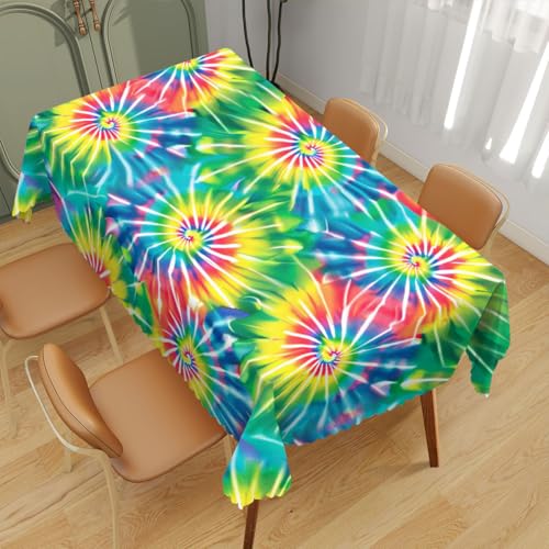 Batik-Tischdecke, dekorativ, rechteckig, Hippie, bunte Wirbel, Regenbogenfarben, rechteckige Tischdecke, Küchentischdekorationen für Zuhause, Dinner-Party, 132,1 x 177,8 cm, 4–6 Sitze Batik-Tischdecke, dekorativ, rechteckig, Hippie, bunte Wirbel, Regenbogenfarben, rechteckige Tischdecke, Küchentischdekorationen für Zuhause, Dinner-Party, 132,1 x 177,8 cm, 4–6 Sitze von TLCBFF