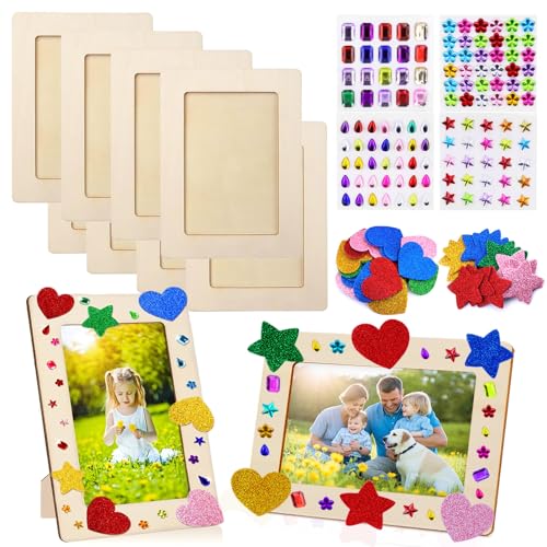 Bilderrahmen Holz Set zum Bemalen, 8 Stück Fotorahmen Bastelset Holzrahmen Holzbilderrahmen zum Bemalen, DIY Bilderrahmen Klein Basteln Set Kinder mit Glitzersteine & Sticker für Geburtstage Geschenke von TLDNZXY
