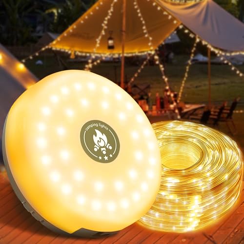 Camping Lichterkette Aufrollbar, 10M Wasserdichte Tragbare LED Lichterkette Außen, USB Aufladbar Camping Licht Deko mit 8 Modi, Lichterketten Wohnwagen Campinglampe für Camp Zelt Outdoor Außen Innen von TLDNZXY