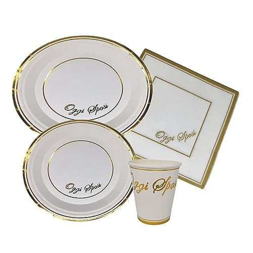 TLDSHOP - Partydekorationen - Konfirmation - Kommunion - Hochzeit - Einweggeschirr aus Papier mit Tellern, Tellern, Servietten, Gläsern (Menge in Beschreibung) - Kit: (Goldene Hochzeit 108 Stück) von TLDSHOP