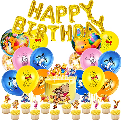 48 Pcs Geburtstagsdeko, Luftballons Dekoration,Cake Topper,Geburtstags Banner,Party Set,Party Dekorations Supplies für Kinder von TLESMH
