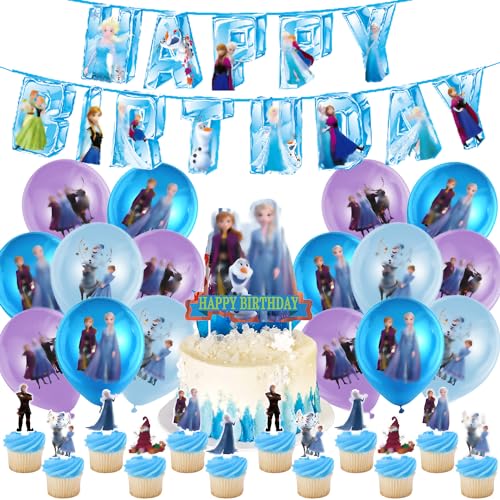 Geburtstagsdeko 34 Stück,Party Set,Luftballons,Ballon Geburtstag,Geburtstag Banner Frozen,Cake Topper,Party Deko,Geburtstags Party,für Kindergeburtstag Party von TLESMH