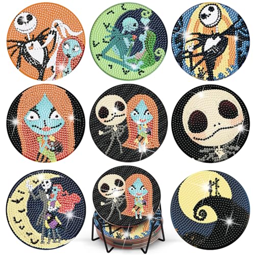 TLIOBLO 8 Stück Halloween Diamond Painting Untersetzer mit Halter, DIY Kaffee Getränk Untersetzer Schädel Muster, Diamant Tassenuntersetzer mit Kork, Basteln Erwachsene Frauen TLIOBLO 8 Stück Halloween Diamond Painting Untersetzer mit Halter, DIY Kaffee Getränk Untersetzer Schädel Muster, Diamant Tassenuntersetzer mit Kork, Basteln Erwachsene Frauen von TLIOBLO