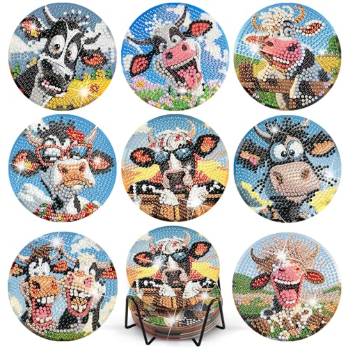 TLIOBLO 8 Stück Niedliche Kuh Diamond Painting Untersetzer mit Halter, DIY Kaffee Getränk Untersetzer Tiere Muster, Diamant Tassenuntersetzer mit Kork, Basteln Erwachsene Frauen TLIOBLO 8 Stück Niedliche Kuh Diamond Painting Untersetzer mit Halter, DIY Kaffee Getränk Untersetzer Tiere Muster, Diamant Tassenuntersetzer mit Kork, Basteln Erwachsene Frauen von TLIOBLO