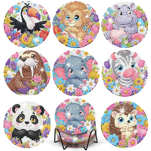 TLIOBLO 8 Stück Niedliche Tiere Diamond Painting Untersetzer mit Halter, DIY Kaffee Getränk Untersetzer Winter Muster, Diamant Tassenuntersetzer mit Kork, Basteln Erwachsene Frauen TLIOBLO 8 Stück Niedliche Tiere Diamond Painting Untersetzer mit Halter, DIY Kaffee Getränk Untersetzer Winter Muster, Diamant Tassenuntersetzer mit Kork, Basteln Erwachsene Frauen von TLIOBLO