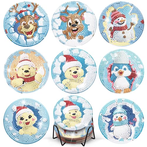 TLIOBLO 8 Stück Tiere Diamond Painting Untersetzer mit Halter, DIY Kaffee Getränk Untersetzer Weihnachten Muster, Diamant Tassenuntersetzer mit Kork, Basteln Erwachsene Frauen TLIOBLO 8 Stück Tiere Diamond Painting Untersetzer mit Halter, DIY Kaffee Getränk Untersetzer Weihnachten Muster, Diamant Tassenuntersetzer mit Kork, Basteln Erwachsene Frauen von TLIOBLO
