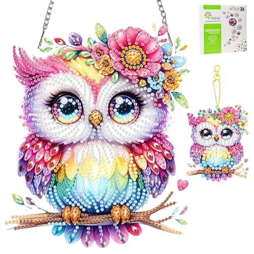 TLIOBLO Eule Diamond Painting Anhänger, Bunter Vogel Diamant Kunst Fensterbilder Beidseitige, Diamond Painting Hängende Ornament Bastelset Set für Wand Und Eingang Decor von TLIOBLO