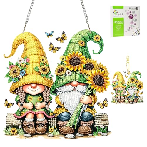 TLIOBLO Gnome Diamond Painting Anhänger, Sonnenblumen Diamant Kunst Fensterbilder Beidseitige, Diamond Painting Hängende Ornament Bastelset Set für Wand Decor TLIOBLO Gnome Diamond Painting Anhänger, Sonnenblumen Diamant Kunst Fensterbilder Beidseitige, Diamond Painting Hängende Ornament Bastelset Set für Wand Decor von TLIOBLO