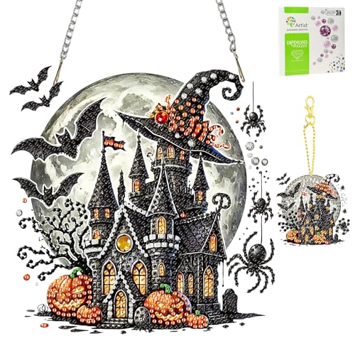 TLIOBLO Halloween Diamond Painting Anhänger, Schloss Diamant Kunst Fensterbilder Beidseitige, Diamond Painting Hängende Ornament Bastelset Set für Wand Decor TLIOBLO Halloween Diamond Painting Anhänger, Schloss Diamant Kunst Fensterbilder Beidseitige, Diamond Painting Hängende Ornament Bastelset Set für Wand Decor von TLIOBLO