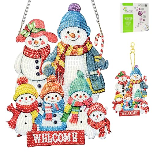 TLIOBLO Schneemann Familie Diamond Painting Anhänger und Schlüsselanhänger, Winter Weihnachten Diamant Kunst Fensterbilder Beidseitige, Diamond Painting Hängende Ornament Bastelset Set für Wand Decor von TLIOBLO