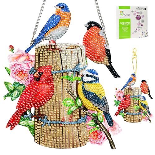 TLIOBLO Vögel Diamond Painting Anhänger und Schlüsselanhänger, Baumstumpf Diamant Kunst Fensterbilder Beidseitige, Diamond Painting Hängende Ornament Bastelset Set für Wand Decor TLIOBLO Vögel Diamond Painting Anhänger und Schlüsselanhänger, Baumstumpf Diamant Kunst Fensterbilder Beidseitige, Diamond Painting Hängende Ornament Bastelset Set für Wand Decor von TLIOBLO