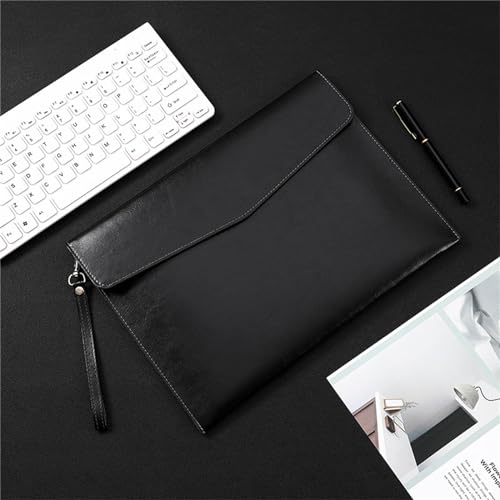 Umschlag-Aktenhalter PU Leder A4 Ordner Taschen Einfache Wasserdichte Lagerung Taschen Business Büro(Black) von TLMDXTEU