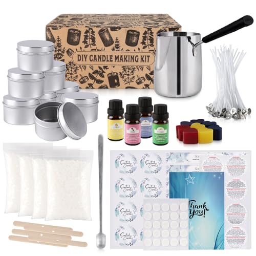 TLNFHRPI 480 g DIY-Kerzenherstellungs-Set, Duftkerzenherstellungs-Set inklusive Sojawachs, Duftöl, Farben, Kerzenfarbe, Dochte, Dosen, Schmelztiegel. von TLNFHRPI