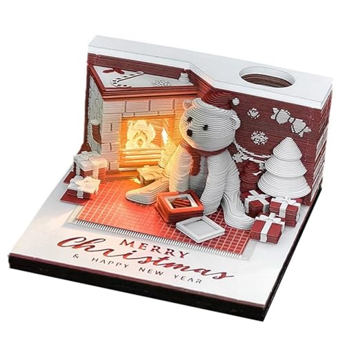 2026 Tischkalender mit LED-Licht, 3D-Abreißkalender, Papierschnitzkunst, Notizblock, Notizblock, Geschenk for Weihnachten, Einweihungsparty, Schreibtischdekoration(Christmas Bear) von TLTLT