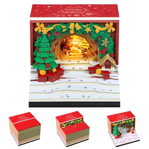2026 Tischkalender mit LED-Licht, 3D-Abreißkalender, Papierschnitzkunst, Notizblock, Notizblock, Geschenk for Weihnachten, Einweihungsparty, Schreibtischdekoration(Christmas Door) von TLTLT