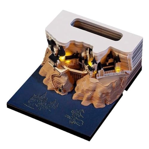 2026 Tischkalender mit LED-Licht, 3D-Abreißkalender, Papierschnitzkunst, Notizblock, Notizblock, Geschenk for Weihnachten, Einweihungsparty, Schreibtischdekoration(Lengthened Castle) von TLTLT