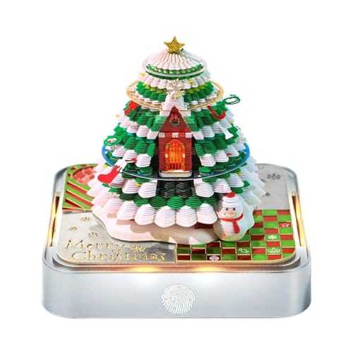 3D-Weihnachtsbaum-Abreißkalender 2026 mit LED-Licht, Schreibtisch-Notizblock mit Papierskulptur – Schreibtischdekoration for Zuhause und Büro & Geschenk (Licht inklusive)(Chritmas Tree-silver Base) von TLTLT