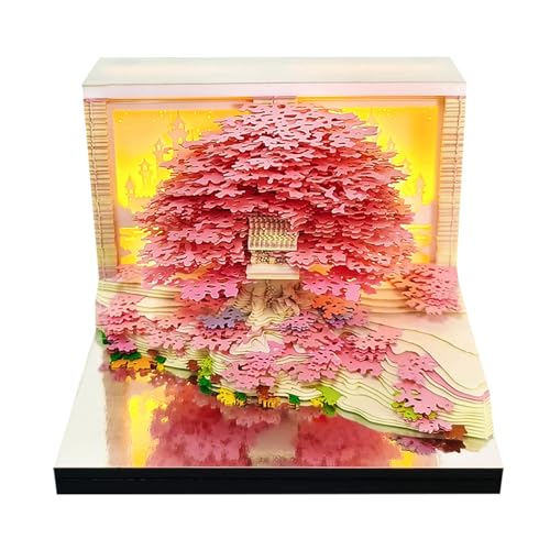 Zeitstückkalender 2026, Tischkalender, 3D-Abreißkalender, Papierschnitzkunst, Notizblock, Notizblock, Geschenk for Weihnachten, Einweihungsparty, Schreibtischdekoration(Flowers Sea Tree Islind-Red) von TLTLT