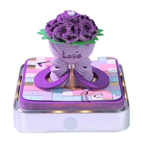 Zeitstückkalender 2026, Tischkalender, 3D-Abreißkalender, Papierschnitzkunst, Notizblock, Notizblock, Geschenk for Weihnachten, Einweihungsparty, Schreibtischdekoration(Rose-Purple) von TLTLT