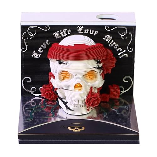 Zeitstückkalender 2026, Tischkalender, 3D-Abreißkalender, Papierschnitzkunst, Notizblock, Notizblock, Geschenk for Weihnachten, Einweihungsparty, Schreibtischdekoration(Skeleton-Black) von TLTLT