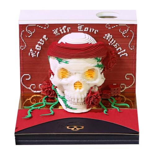 Zeitstückkalender 2026, Tischkalender, 3D-Abreißkalender, Papierschnitzkunst, Notizblock, Notizblock, Geschenk for Weihnachten, Einweihungsparty, Schreibtischdekoration(Skeleton-Red) von TLTLT