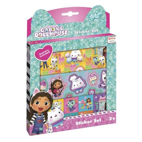 Essentials - Gabby's Dollhouse Sticker Set für Kinder - Bunte Spielzeug Sticker zum Verschenken und Spielen, Mädchen Set mit diversen Farben und Landschaftsmotiven von TM ESSENTIALS