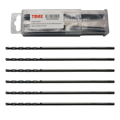 TMAX 6 Stück 0,3 cm x 15,2 cm Flugzeug-Verlängerung Schwarzoxid-Bohrer, Premium-M2-Hochgeschwindigkeitsstahl, extra lang, für Metall, Kunststoff, Holz TMAX 6 Stück 0,3 cm x 15,2 cm Flugzeug-Verlängerung Schwarzoxid-Bohrer, Premium-M2-Hochgeschwindigkeitsstahl, extra lang, für Metall, Kunststoff, Holz von TMAX