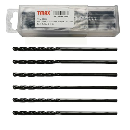 TMAX 6 Stück 3/16 Zoll × 6 Zoll Flugzeugverlängerung Schwarzoxid-Bohrer, Premium-M2-Hochgeschwindigkeitsstahl, extra Länge, für Metall, Kunststoff, Holz TMAX 6 Stück 3/16 Zoll × 6 Zoll Flugzeugverlängerung Schwarzoxid-Bohrer, Premium-M2-Hochgeschwindigkeitsstahl, extra Länge, für Metall, Kunststoff, Holz von TMAX