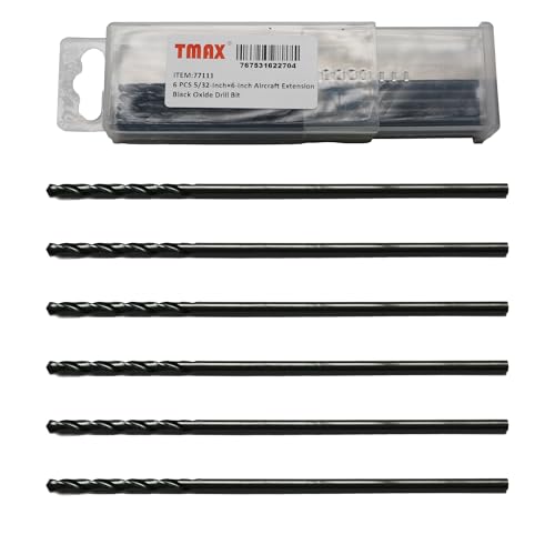 TMAX 6 Stück 5/32 Zoll × 6 Zoll Flugzeugverlängerung Schwarzoxid-Bohrer, Premium M2 Hochgeschwindigkeitsstahl, extra Länge, für Metall, Kunststoff, Holz TMAX 6 Stück 5/32 Zoll × 6 Zoll Flugzeugverlängerung Schwarzoxid-Bohrer, Premium M2 Hochgeschwindigkeitsstahl, extra Länge, für Metall, Kunststoff, Holz von TMAX