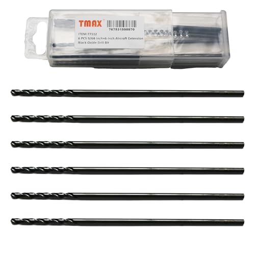 TMAX 6 Stück 9/64 Zoll × 6 Zoll Flugzeugverlängerung Schwarzoxid-Bohrer, Premium M2 Hochgeschwindigkeitsstahl, extra Länge, für Metall, Kunststoff, Holz TMAX 6 Stück 9/64 Zoll × 6 Zoll Flugzeugverlängerung Schwarzoxid-Bohrer, Premium M2 Hochgeschwindigkeitsstahl, extra Länge, für Metall, Kunststoff, Holz von TMAX
