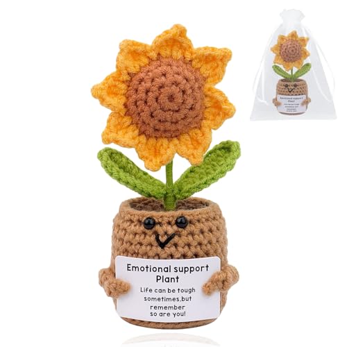 Handgefertigte positive Sonnenblumenpuppe, Häkelpflanze, Blumen, Geschenke, emotionale Unterstützung, Pflanzengeschenke für Frauen, Mutter, Freunde, Lehrer, Schwester, Kollegen, Ehefrau, Weihnachten von TMCLHXYNF