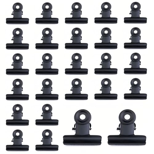 TMJFHAO 30 Stück klammern metall schwarz scharnier Clips 22mm,Kleine Bulldogge Büroklammern Binder clips klemmen klein für Akten, Papiergeld, Etiketten, Taschen, Geschäfte, Büro von TMJFHAO