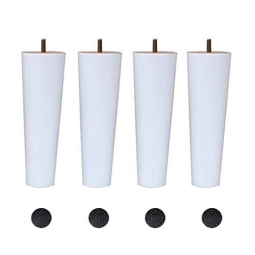 TMKDNNKG 4 Stück Möbelbeine aus Massivholz, M8-Schraube, konische Sofabeine, Ersatz für Bett, Schrank, Couch, Weiß (10 cm) von TMKDNNKG