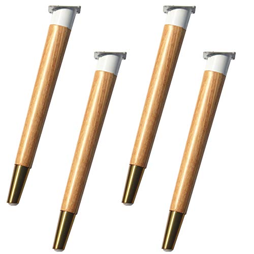 TMKDNNKG Möbelbeine aus Massivholz, 4er-Set, Sofafüße aus Naturholz mit Messingsockel für Schrank, Bett, Stuhl, kegelförmig, Couchtischbeine aus Gummiholz mit Montageplatte und Schraube (Farbe) von TMKDNNKG