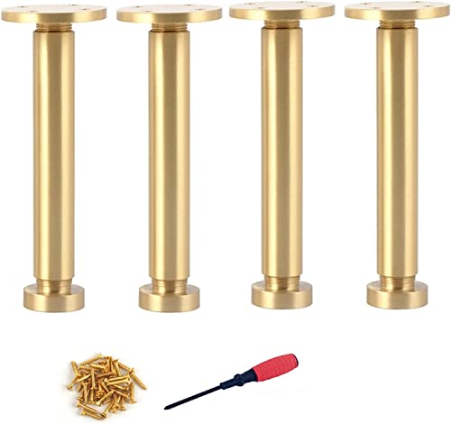 TMKDNNKG Möbelbeine aus massivem Messing, 4er-Set, Metallbeine für Schränke, Couchtische, TV-Ständer, Badezimmerschränke, Couchen und Stühle, verstellbare Sofa-Stützbeine, Gold-Finish, Größe 160 mm. von TMKDNNKG