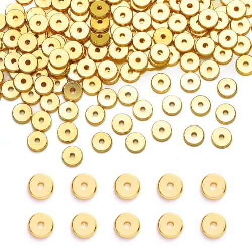 TMMATE Flache Abstandshalter aus Messing, 18 Karat vergoldet, für selbstgemachte Armbänder, Halsketten, Schmuckherstellung, 200 Stück (Gold, 4 mm) von TMMATE