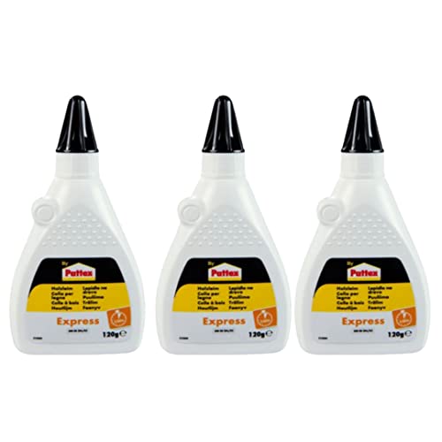 Henkel By Pattex Express Holzleim, transparent und schnell trocknender Holzkleber für vielseitige Verleimungs- & Bastelarbeiten, wasserfester Leim in praktischer Flasche, 3x120g Henkel By Pattex Express Holzleim, transparent und schnell trocknender Holzkleber für vielseitige Verleimungs- & Bastelarbeiten, wasserfester Leim in praktischer Flasche, 3x120g von TMPpro
