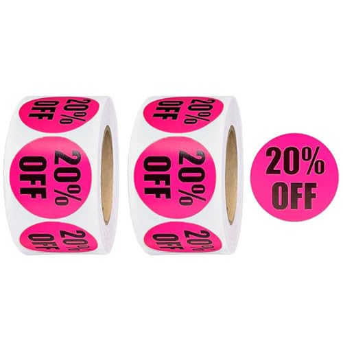 1000 Stück Aktionsetiketten 20% Aktionsetiketten Rosa Rabattetiketten Promotion Tags, 2 Rollen mit je 500 Etiketten – Ø 25mm, Selbstklebend, für Supermärkte, Einkaufszentren, Bekleidungsgeschäfte 1000 Stück Aktionsetiketten 20% Aktionsetiketten Rosa Rabattetiketten Promotion Tags, 2 Rollen mit je 500 Etiketten – Ø 25mm, Selbstklebend, für Supermärkte, Einkaufszentren, Bekleidungsgeschäfte von TMRBBesty