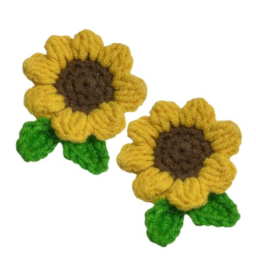 TMTGTS Häkelblumen 2 Stück 5 * 7cm Blumen Patches Gestickte Applikationen Häkelblume Gehäkelte künstliche Sonnenblumen Strickblumen Nähblumen für DIY Taschen Kappen Rucksäcke Schals Schlüsselanhänger von TMTGTS