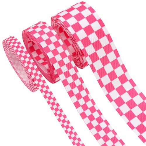 3 Rollen rosa kariertes Band, 13,7 m rosa und weiß karierte Bänder, Rennwagen-Thema, Ripsband, Büffelkariertes Geschenkband für Bastelarbeiten, Blumenstraußkranz, 0,4 cm, 2,2 cm, 3,8 cm 3 Rollen rosa kariertes Band, 13,7 m rosa und weiß karierte Bänder, Rennwagen-Thema, Ripsband, Büffelkariertes Geschenkband für Bastelarbeiten, Blumenstraußkranz, 0,4 cm, 2,2 cm, 3,8 cm von TMXAOK
