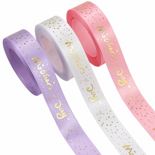TMXAOK 3 Rollen Muttertagsband, "Love You Mom", 1,8 cm breit, Ripsband-Set, Bastelstoff für Muttertag, Jahrestag, Dekorationen, Geschenkverpackungen (mehrfarbig) von TMXAOK