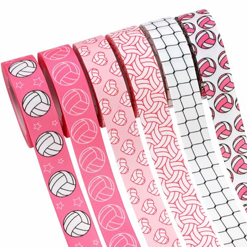 TMXAOK Volleyball-Band, 2,2 cm, rosa Ripsbänder mit Sportmotiven, Bahnfeldbälle, Bänder für Team-Haarschleifen, Kranz, Sport-Schlüsselbänder, Geschenkverpackungen, Party-Dekoration, 27,7 m TMXAOK Volleyball-Band, 2,2 cm, rosa Ripsbänder mit Sportmotiven, Bahnfeldbälle, Bänder für Team-Haarschleifen, Kranz, Sport-Schlüsselbänder, Geschenkverpackungen, Party-Dekoration, 27,7 m von TMXAOK