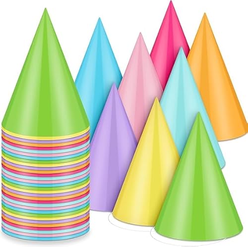 TMZELOA 40 Stück Partyhüte Set, Bunte Kindergeburtstag Hütchen aus Karton, 8 Farben mit Elastikband, Umweltfreundliche Partyhut für Kinder & Erwachsene, DIY Deko für Feier, Schule, Karneval von TMZELOA
