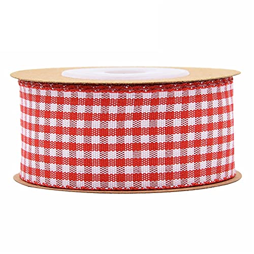 Schwarz-weißes Gingham-Band, 100% Polyester, gewebter Rand, 5 m, kariertes Band, kariert(C,25mm) von TNBCCXN