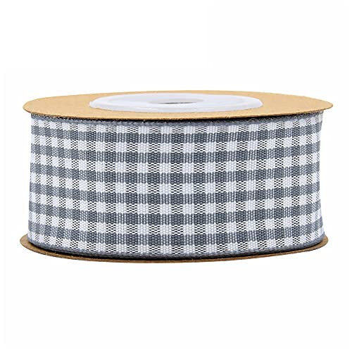 Schwarz-weißes Gingham-Band, 100% Polyester, gewebter Rand, 5 m, kariertes Band, kariert(E,25mm) von TNBCCXN