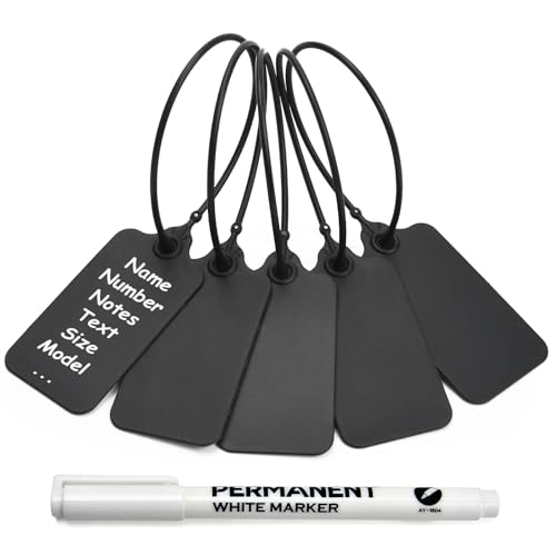 Siegel, nummerierte Schilder 100 Blanko-Etiketten aus Kunststoff for Beschriften, wasserfeste Hängeetiketten, beschreibbare Anhänger(Black,50 PCS) von TNBCCXN