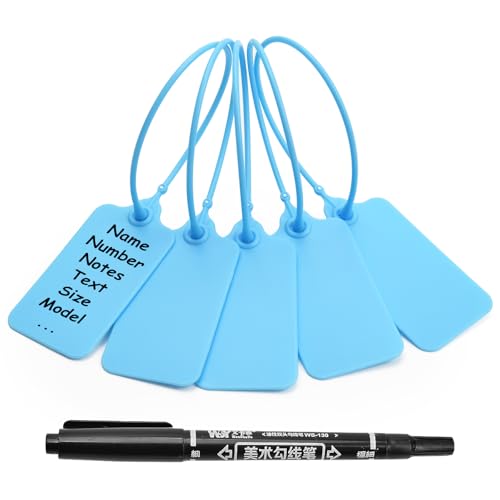Siegel, nummerierte Schilder 100 Blanko-Etiketten aus Kunststoff for Beschriften, wasserfeste Hängeetiketten, beschreibbare Anhänger(Blue,100 PCS) von TNBCCXN