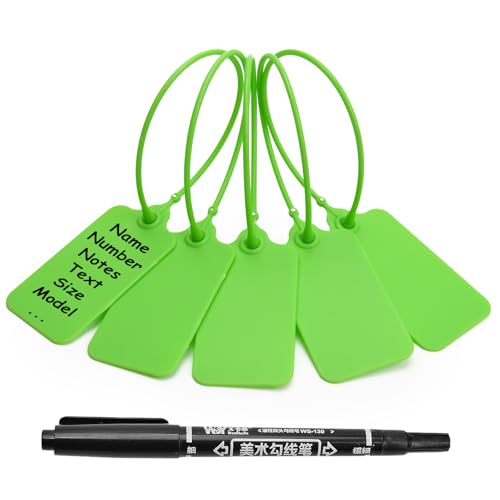 Siegel, nummerierte Schilder 100 Blanko-Etiketten aus Kunststoff for Beschriften, wasserfeste Hängeetiketten, beschreibbare Anhänger(Green,100 PCS) von TNBCCXN