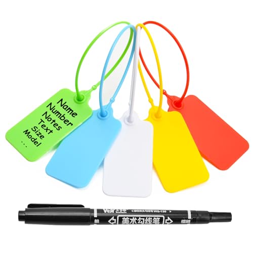 Siegel, nummerierte Schilder 100 Blanko-Etiketten aus Kunststoff for Beschriften, wasserfeste Hängeetiketten, beschreibbare Anhänger(Mixed 5 Color,50 PCS) von TNBCCXN